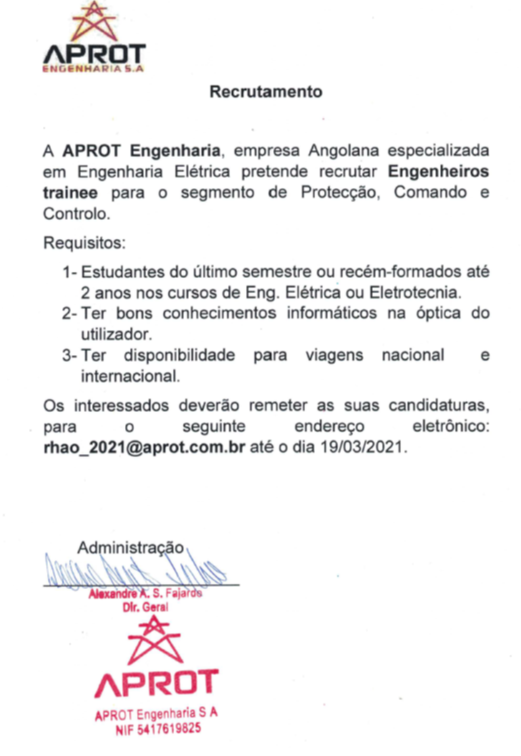 RECRUTAMENTO PARA ENGENHEIROS TRAINEES NO SEGMENTO DE PROTECÇÃO, COMANDO E CONTROLO