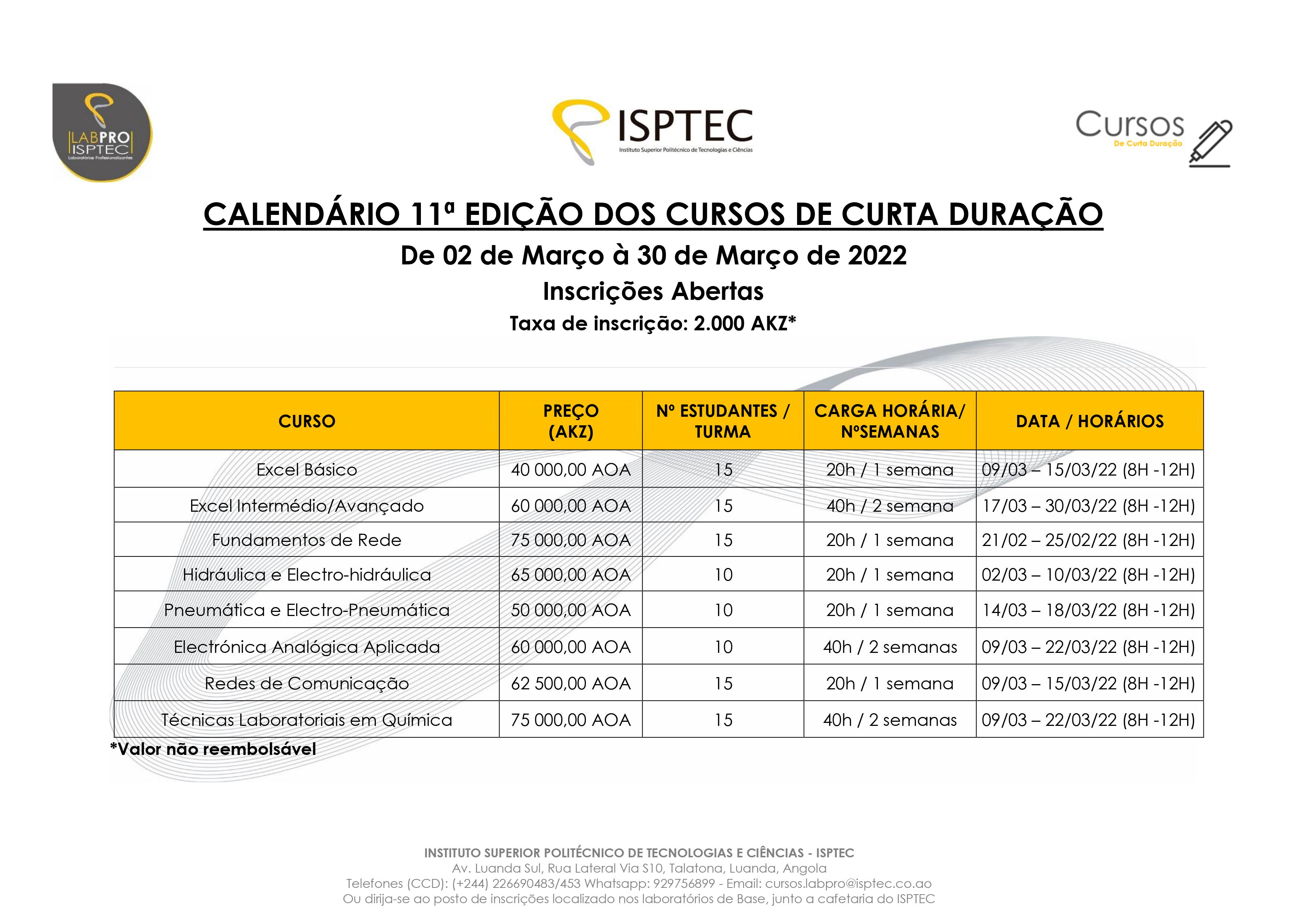 Inscrições Abertas para os Cursos de Curta Duração 