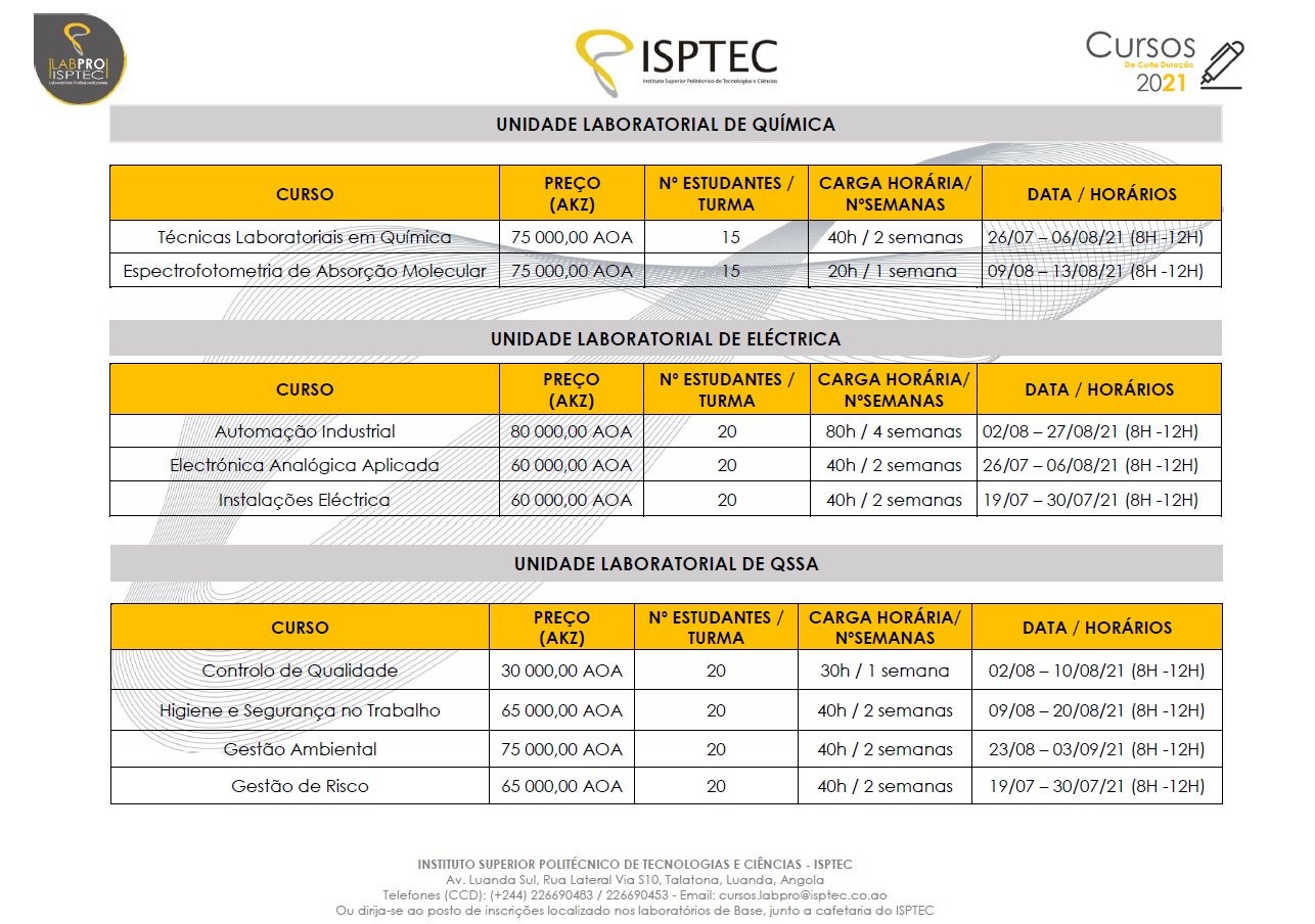 INSCRIÇÕES ABERTAS - CURSOS DE CURTA DURAÇÃO